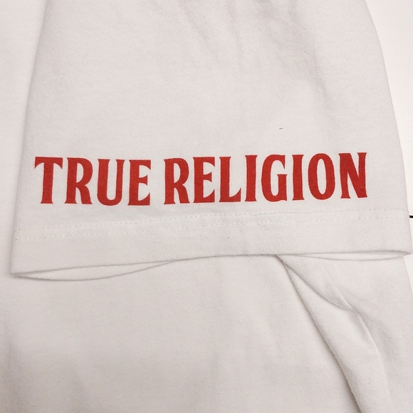 True Religion V-Cut T-Shirt (Women's Large) (White, Maroon) - Picture 3 of 5